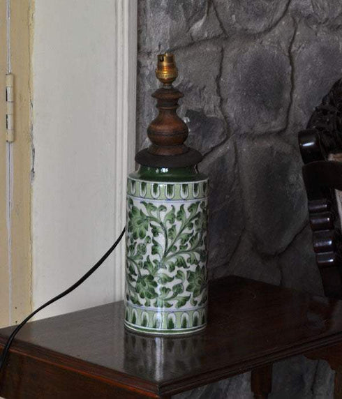 Lime Green Leaves with White Table Lamp02 (Without Lampshade)
